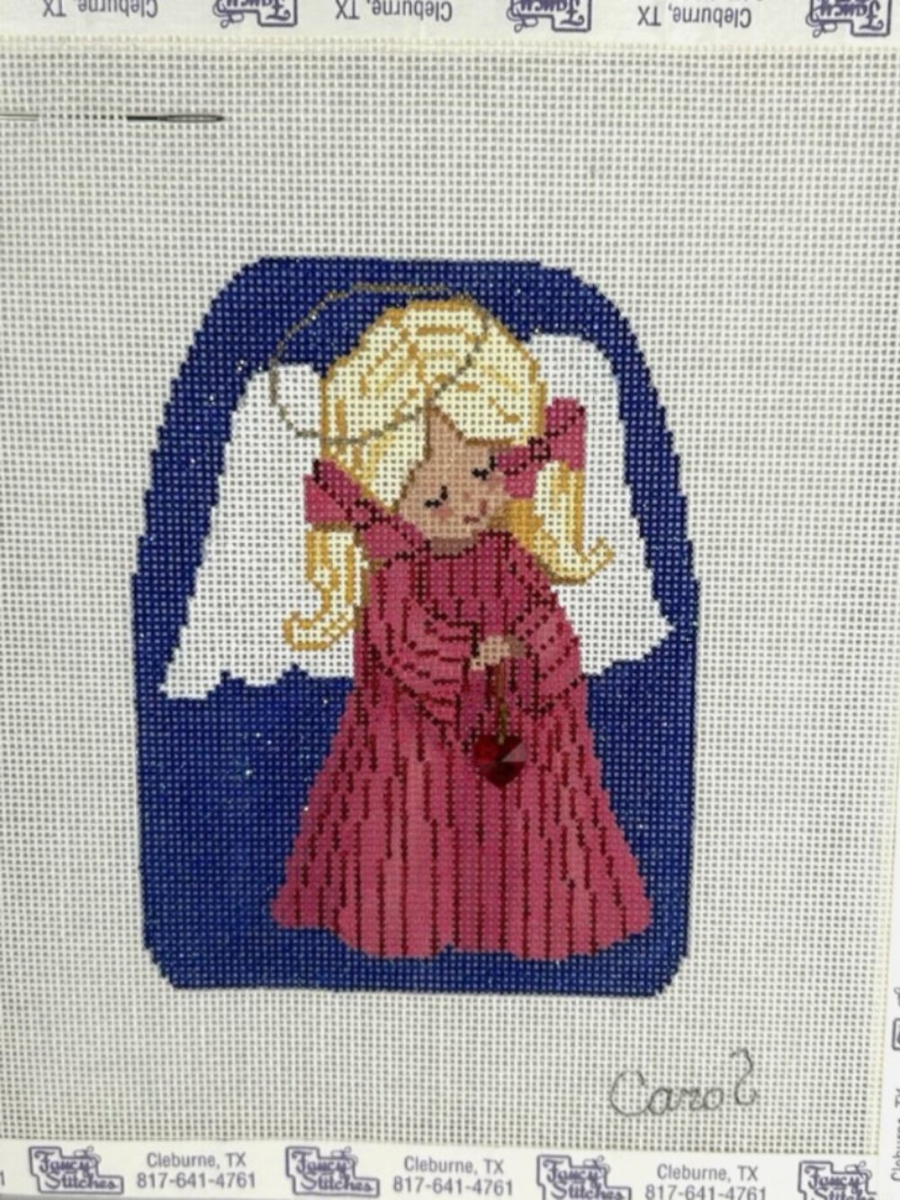 Little Girl Angel W Charm Carol Handpainted Needlepoint Canvas HP 18 Ct Glitter